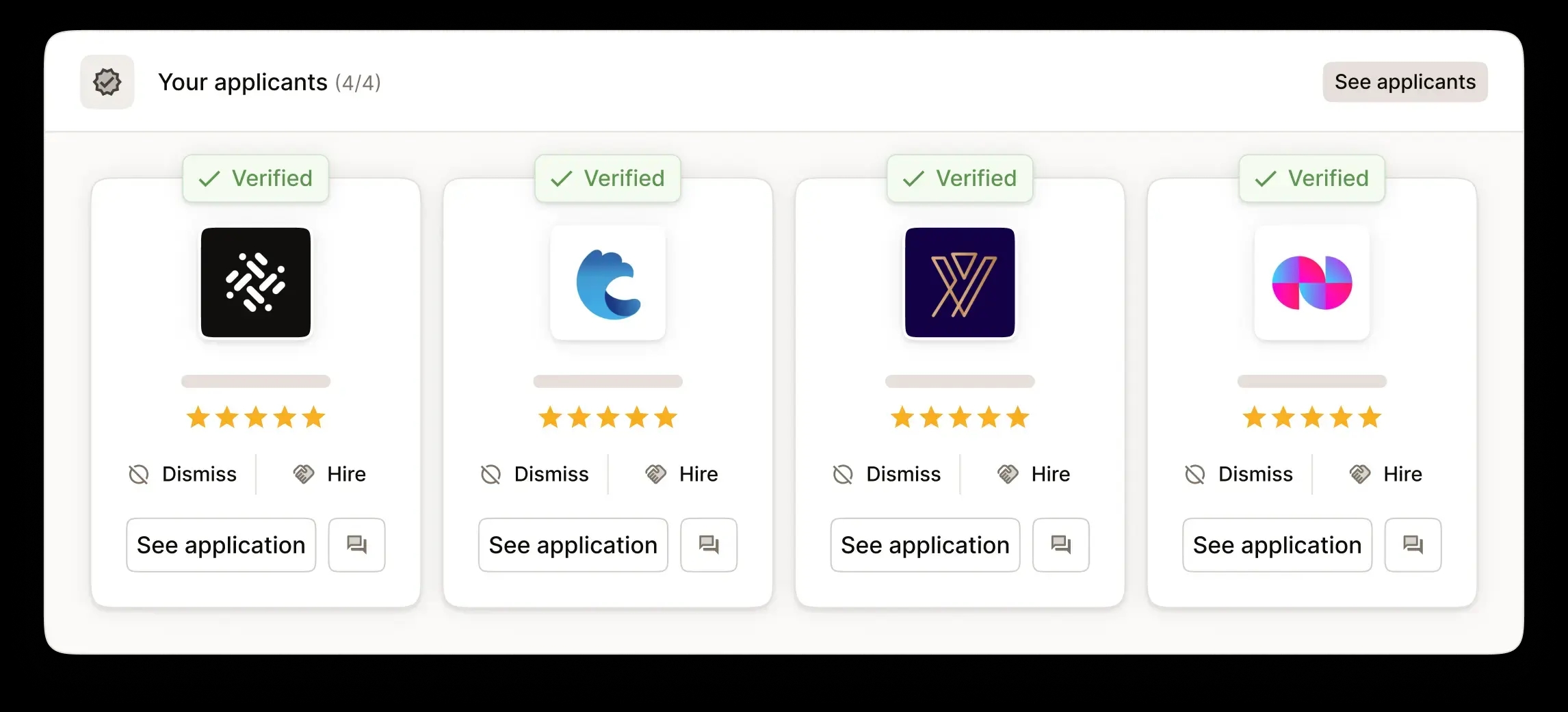 Group of verified applicants card