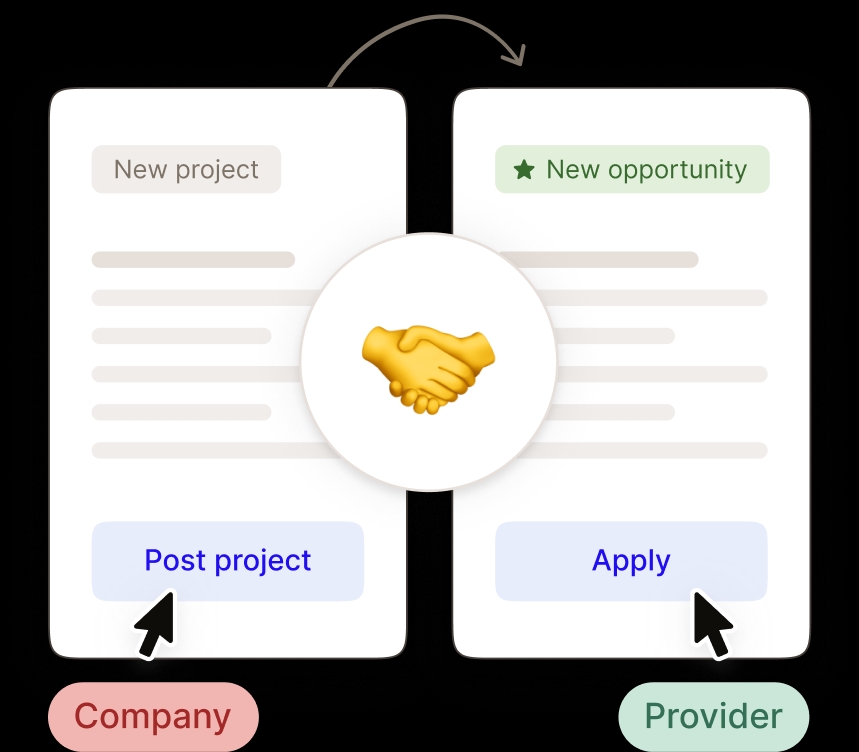 Two cards illustration representing companies and providers