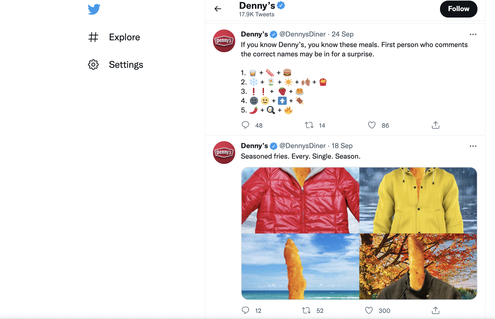 restaurant advertisement example - dennys twitter