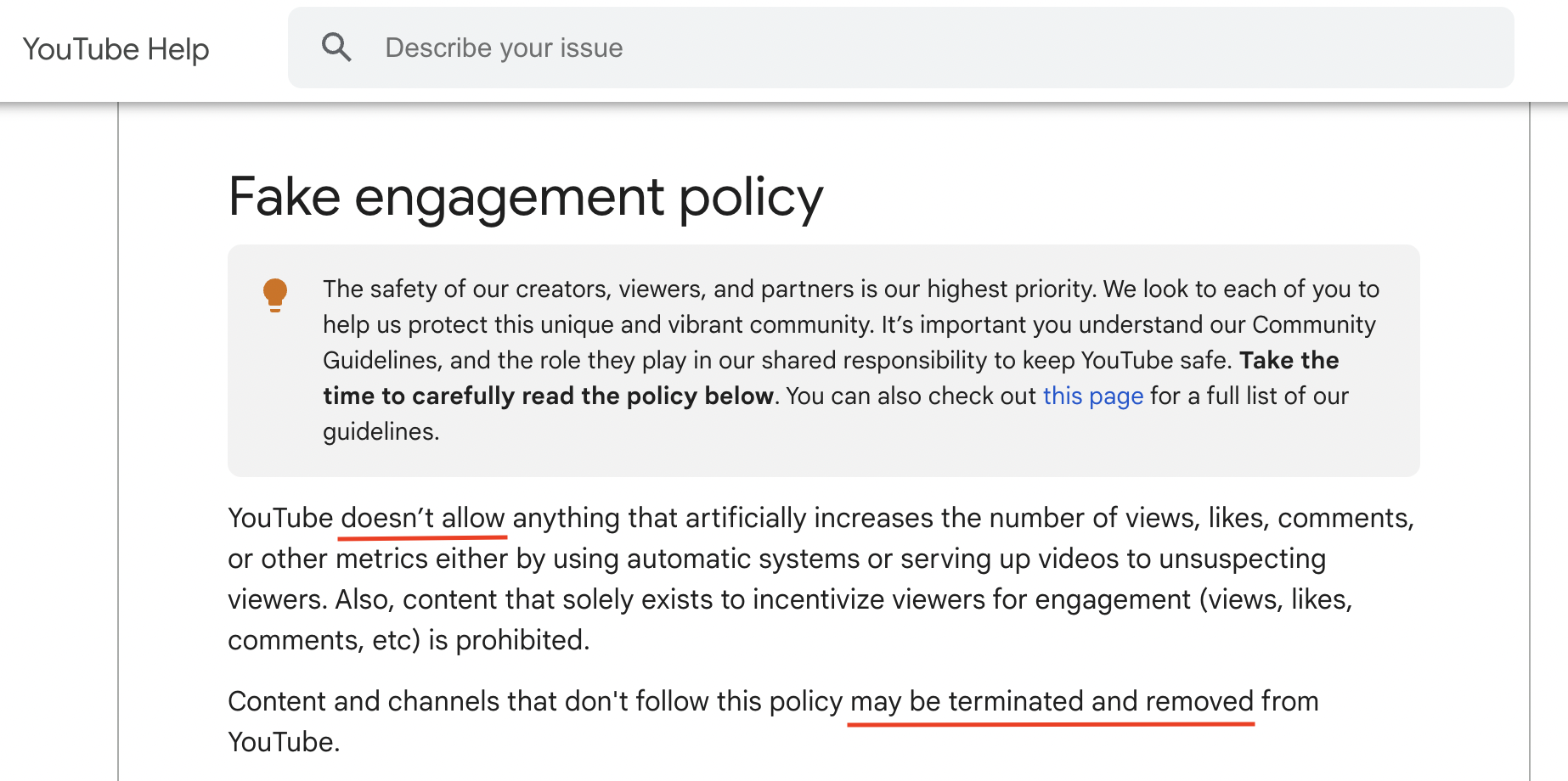 fake engagement policy, youtube automation
