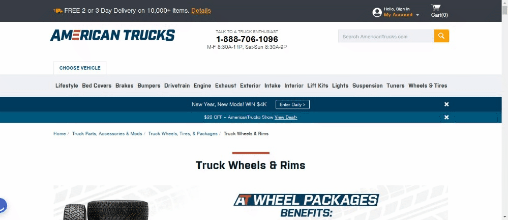 American Trucks Truck Wheels purpose of websites sales page navigation