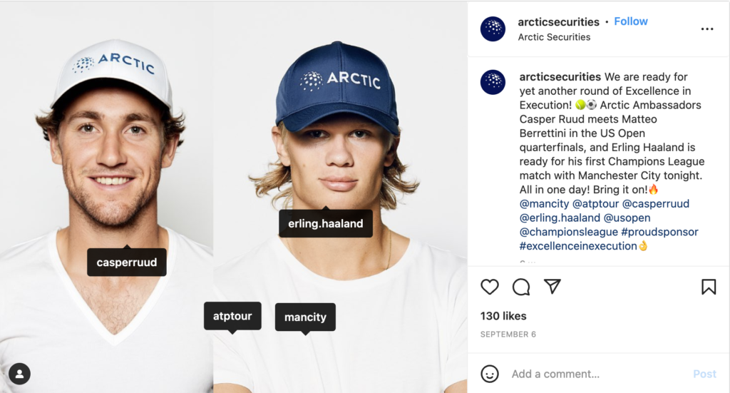 screenshot of instagram account of arctic group featuring sports athletes